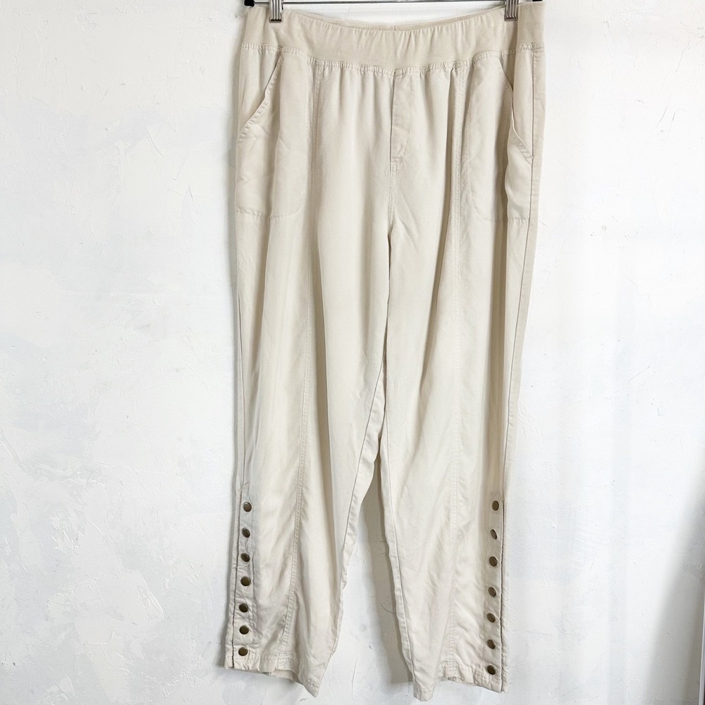 Soft Surroundings Ivory Wide Leg Pull On Pants 1X Side Buttons 53939 Boho